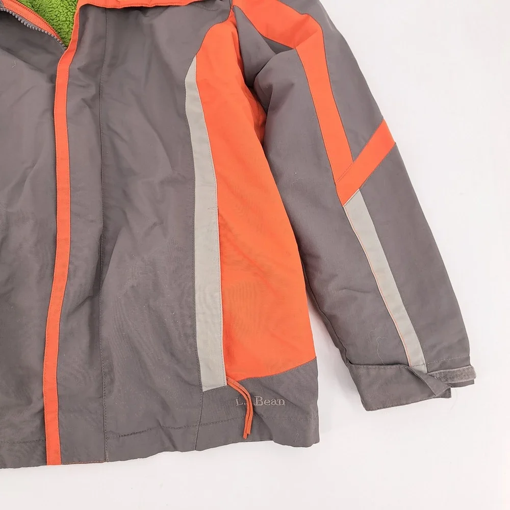 L.L. Bean Winter Jacket Kids M 10-12 Grey Orange Hooded Sherpa Lined Fleece